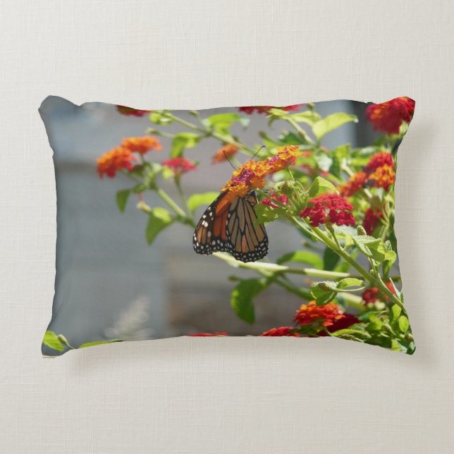 Monarch Butterfly on Red Butterfly Bush Decorative Pillow (Front)