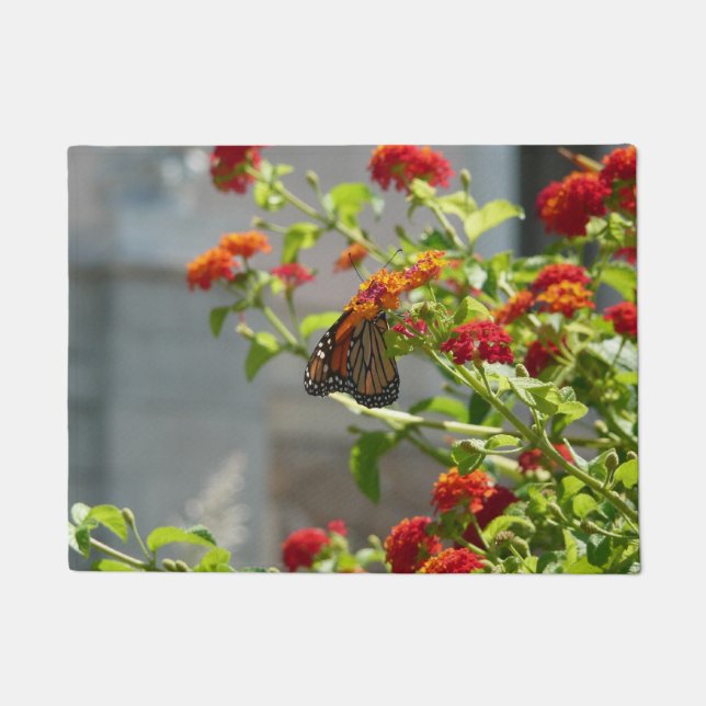 Monarch Butterfly on Red Butterfly Bush Doormat (Front)