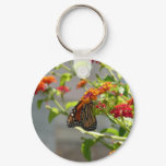 Monarch Butterfly on Red Butterfly Bush Keychain