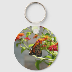 Monarch Butterfly on Red Butterfly Bush Keychain