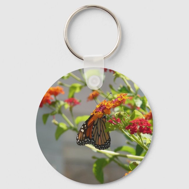 Monarch Butterfly on Red Butterfly Bush Keychain (Front)