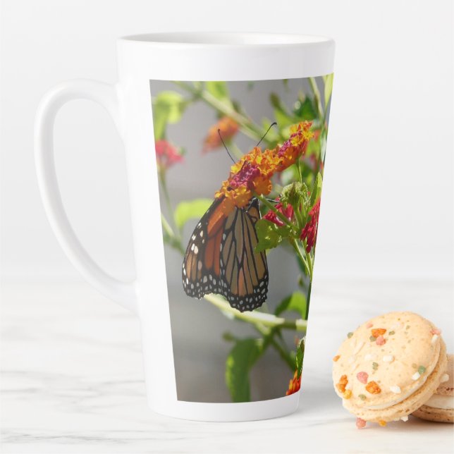 Monarch Butterfly on Red Butterfly Bush Latte Mug (In Situ)