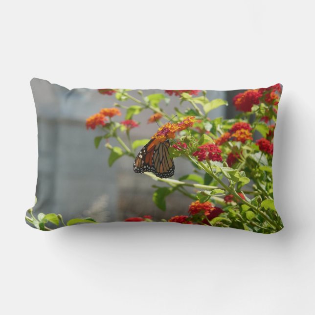 Monarch Butterfly on Red Butterfly Bush Lumbar Pillow (Front)
