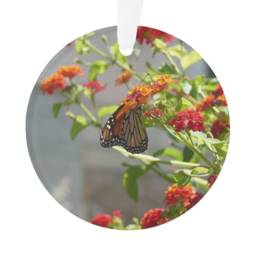 Monarch Butterfly on Red Butterfly Bush Ornament