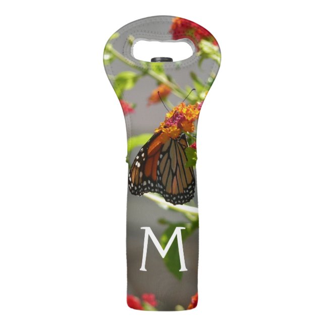 Monarch Butterfly on Red Butterfly Bush Wine Bag (Front)