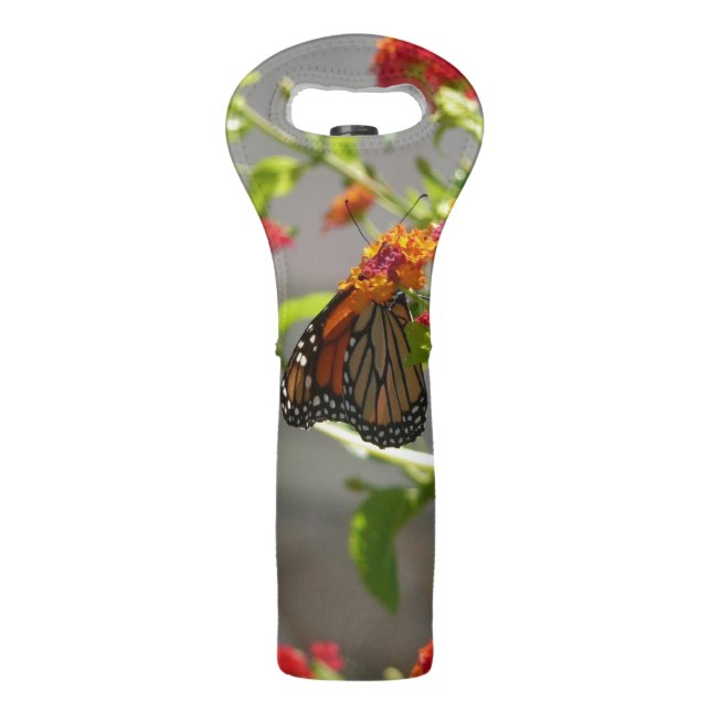 Monarch Butterfly on Red Butterfly Bush Wine Bag (Front)