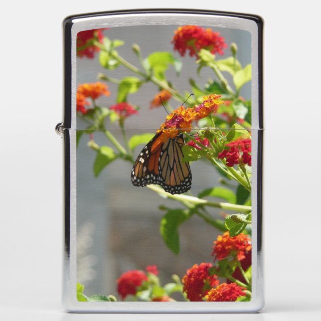 Monarch Butterfly on Red Butterfly Bush Zippo Lighter (Front)