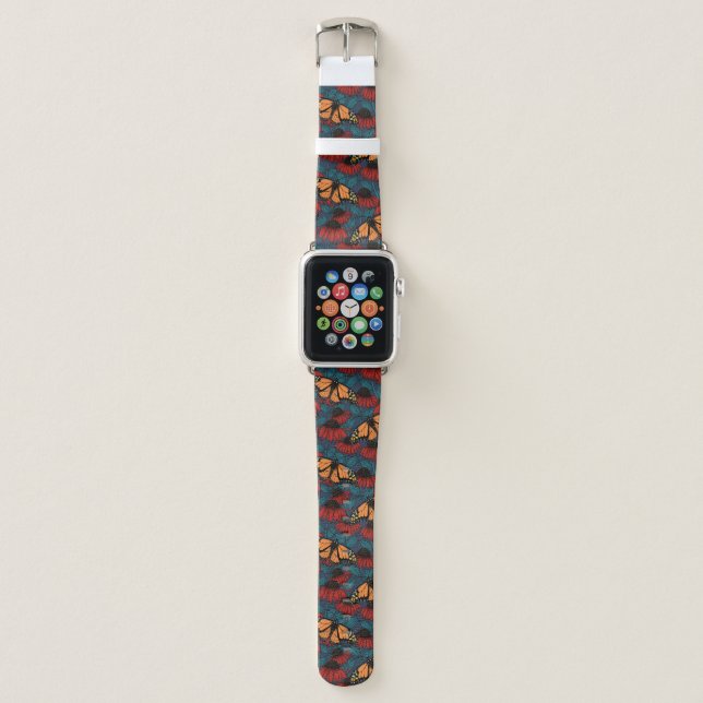 Monarch butterfly on red coneflowers apple watch band (Front)
