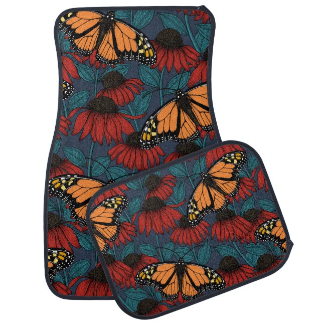 Monarch butterfly on red coneflowers car floor mat (Set)