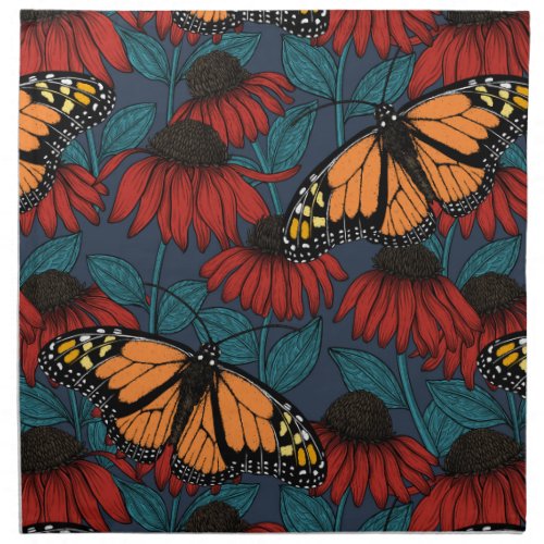 Monarch butterfly on red coneflowers cloth napkin