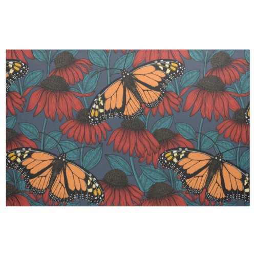 Monarch butterfly on red coneflowers fabric