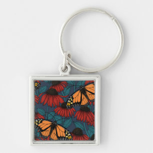 Monarch butterfly on red coneflowers keychain