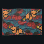 Monarch butterfly on red coneflowers kitchen towel<br><div class="desc">Hand-drawn seamless pattern with coneflowers and monarch butterflies.</div>