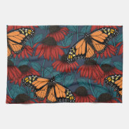 Monarch Butterfly On Red Coneflowers Kitchen Towel at Zazzle