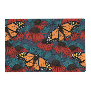 Monarch butterfly on red coneflowers placemat