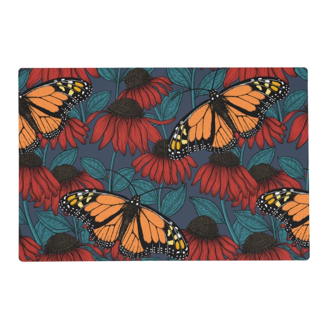 Monarch butterfly on red coneflowers placemat (Front)