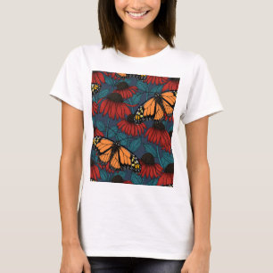 Monarch butterfly on red coneflowers T-Shirt