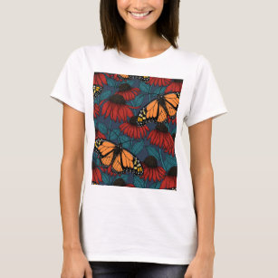 Monarch butterfly on red coneflowers  T-Shirt