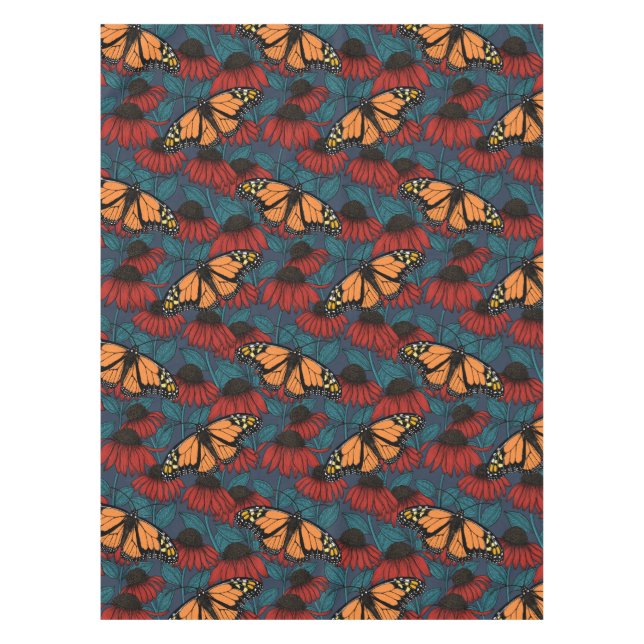 Monarch butterfly on red coneflowers tablecloth (Front)