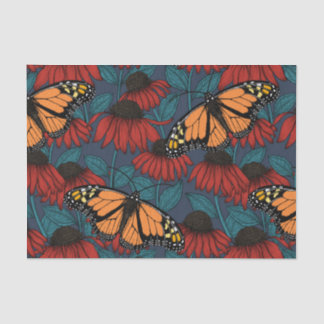Monarch butterfly on red coneflowers tissue paper