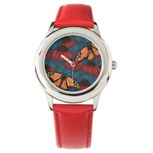 Monarch butterfly on red coneflowers watch (Front)