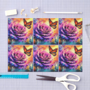 Monarch Butterfly on Rose at Sunset Decoupage Tissue Paper