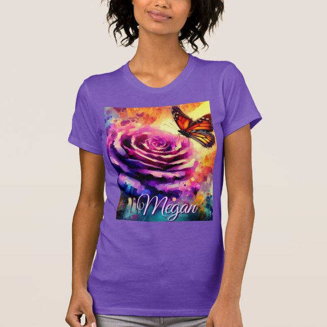 Monarch Butterfly on Rose at Sunset Personalized T-Shirt (Front)