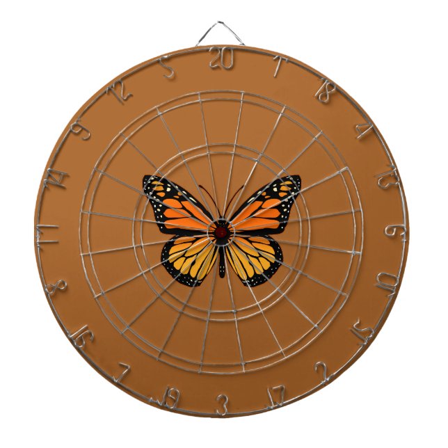 Monarch Butterfly on Sienna Dartboard With Darts (Front)