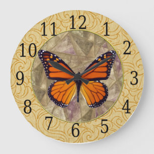 Monarch Butterfly On Stein Glass Clock