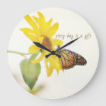 Monarch Butterfly On Sunflower Acrylic Wall Clock at Zazzle