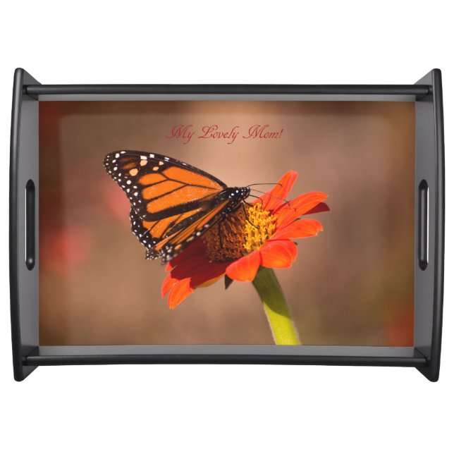 Monarch butterfly on Tithonia Mothers Day gift Serving Tray (Front)