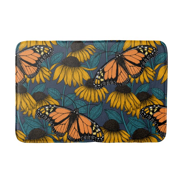 Monarch butterfly on yellow coneflowers bath mat (Front)