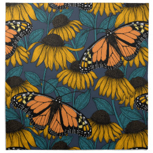 Monarch butterfly on yellow coneflowers cloth napkin