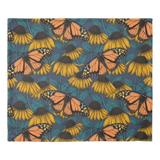 Monarch butterfly on yellow coneflowers duvet cover (Front)