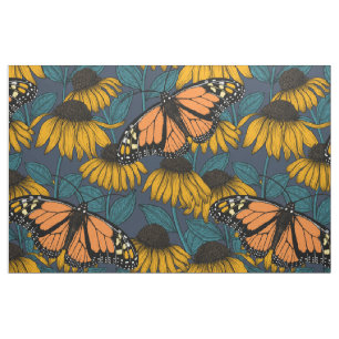 Monarch butterfly on yellow coneflowers fabric