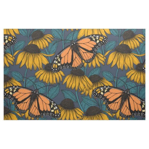 Monarch butterfly on yellow coneflowers fabric