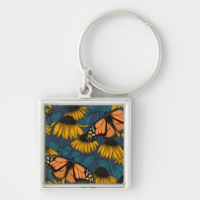 Monarch butterfly on yellow coneflowers keychain (Front)
