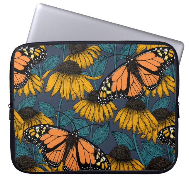 Monarch butterfly on yellow coneflowers laptop sleeve (Front)