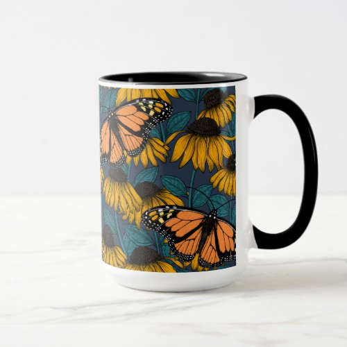 Monarch butterfly on yellow coneflowers mug