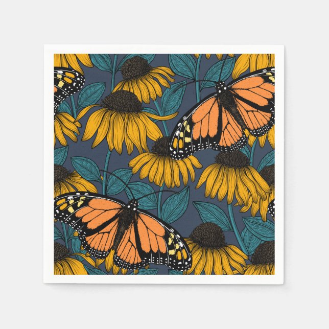 Monarch butterfly on yellow coneflowers napkins (Front)