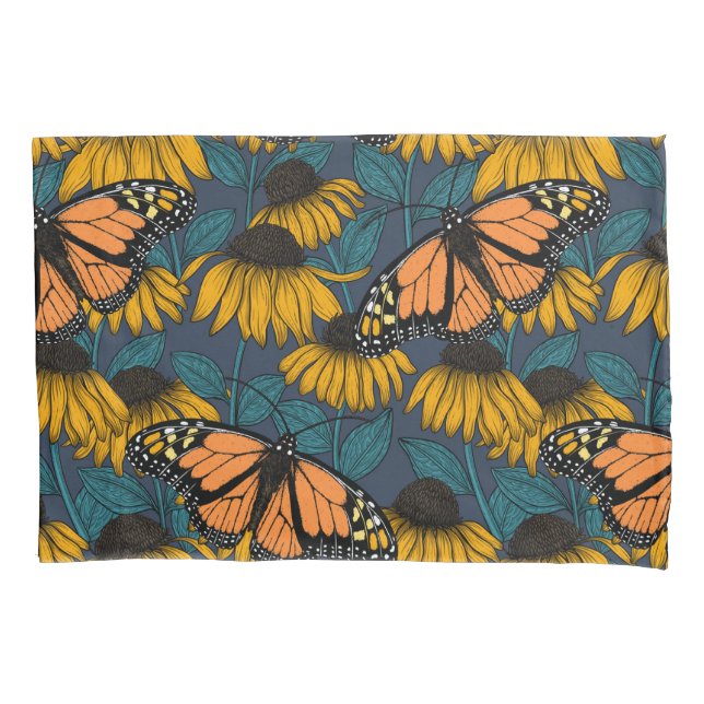 Monarch butterfly on yellow coneflowers pillow case (Front-Left)