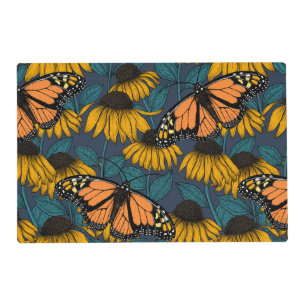 Monarch butterfly on yellow coneflowers placemat