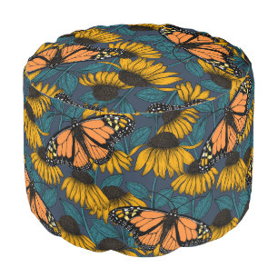 Monarch butterfly on yellow coneflowers pouf