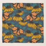 Monarch butterfly on yellow coneflowers scarf<br><div class="desc">Hand-drawn seamless pattern with coneflowers and monarch butterflies.</div>