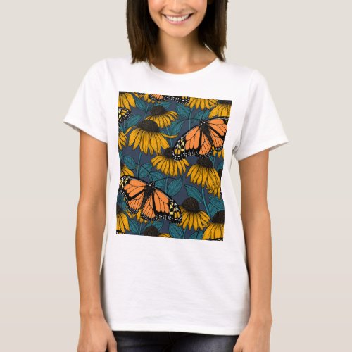 Monarch butterfly on yellow coneflowers  T_Shirt