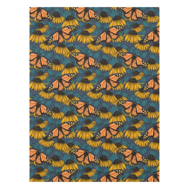 Monarch butterfly on yellow coneflowers tablecloth (Front)