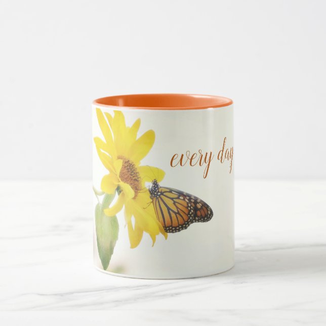 Monarch Butterfly on Yellow Flower Inspirational Mug (Center)