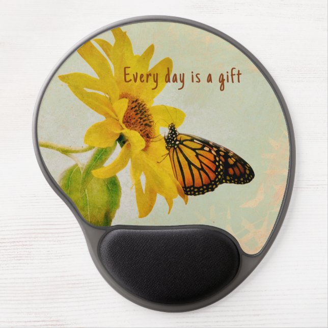 Monarch Butterfly on Yellow Flower Positive Vibe Gel Mouse Pad (Front)
