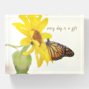 Monarch Butterfly on Yellow Sunflower Uplifting Paperweight