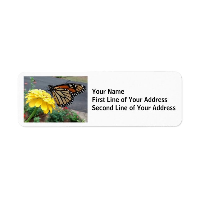 Monarch Butterfly on Yellow Zinnia Label (Front)